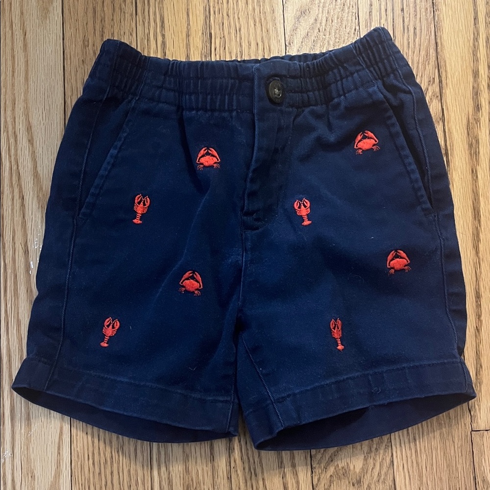 Janie and Jack Navy Shorts with Red Lobster Embroidery